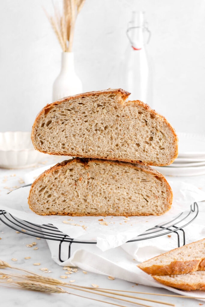 Image of two halves of sourdough stacked on each other.