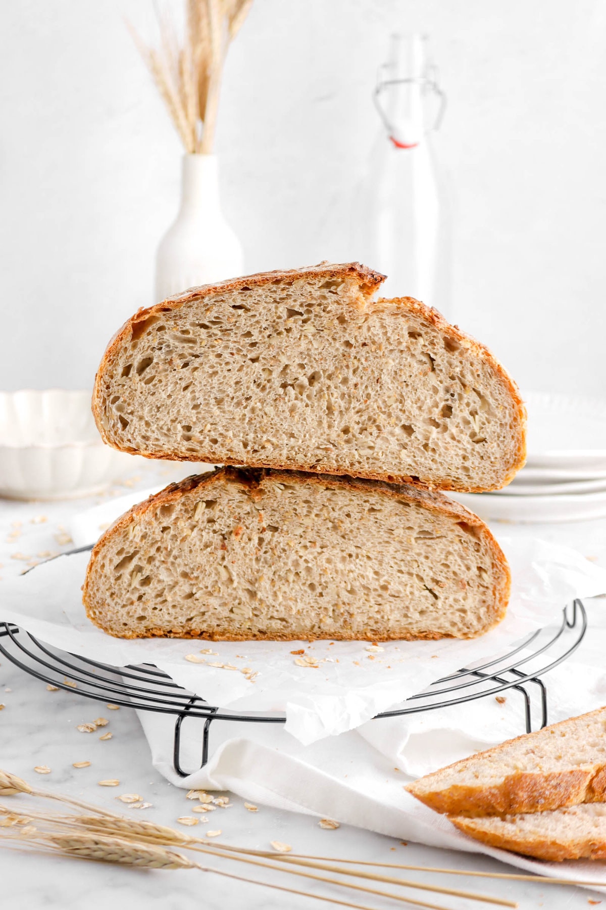 Image of two halves of sourdough stacked on each other.